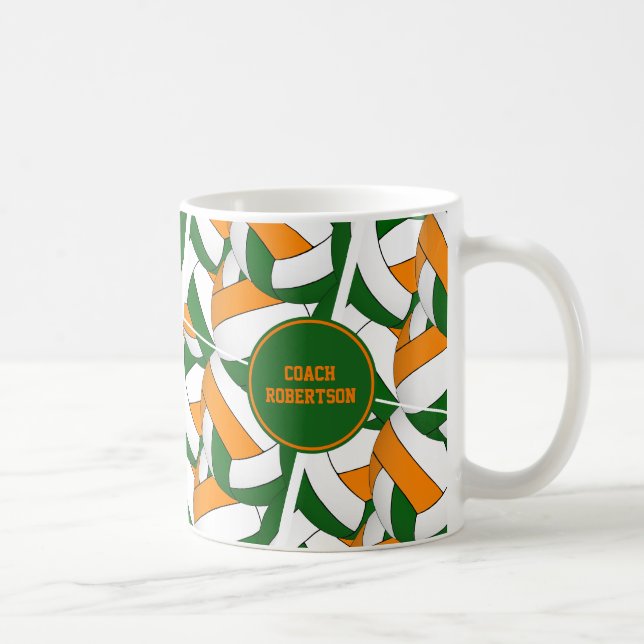 green orange school colours volleyball coach gift coffee mug (Right)