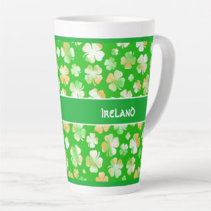 Green/Orange Shamrocks Pattern St. Patrick's Day Latte Mug