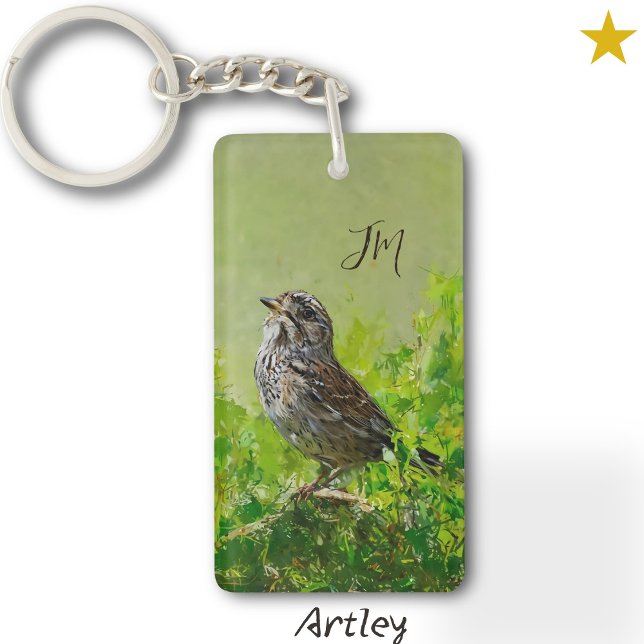 Green Orange Song Sparrow Bird Painting Initials  Keychain (Creator Uploaded)