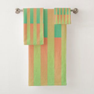 Green Orange Striped Pattern Bath Towel Set