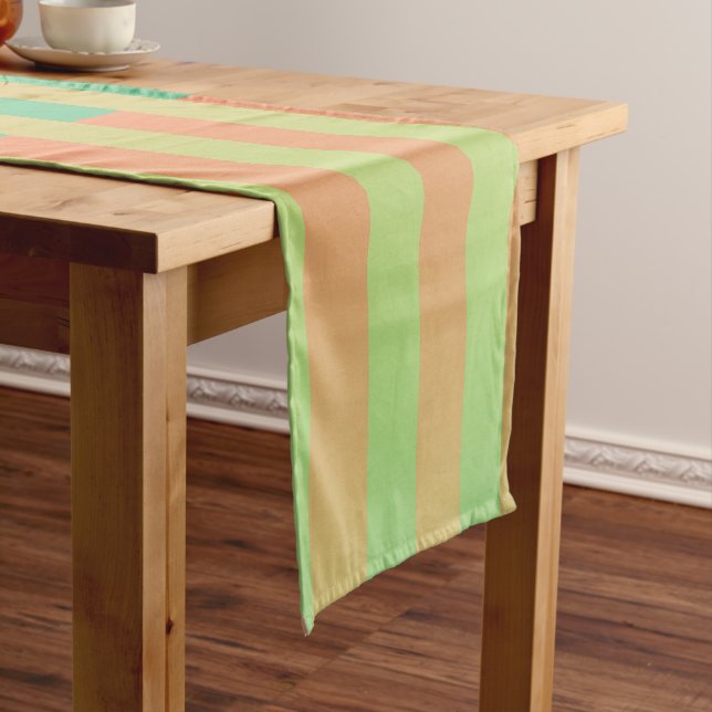 Green Orange Striped Pattern Short Table Runner (In Situ)