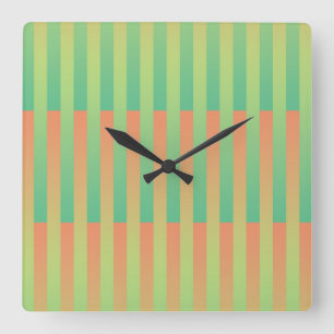 Green Orange Striped Pattern Square Wall Clock