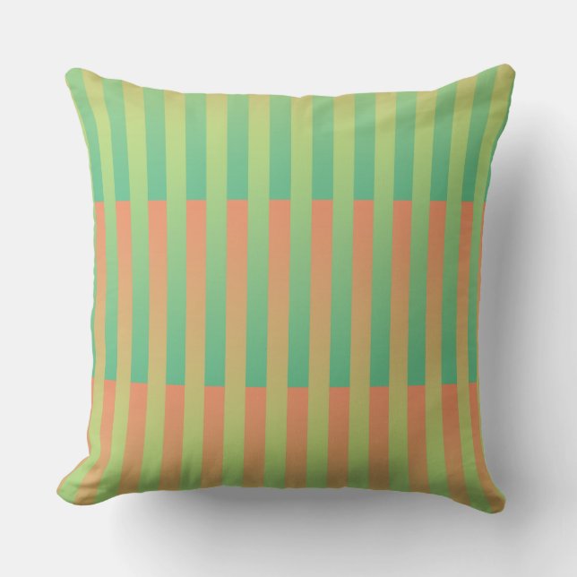 Green Orange Striped Pattern Throw Pillow (Front)