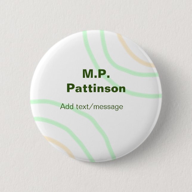 Green orange stripes add name text message simple  2 inch round button (Front)