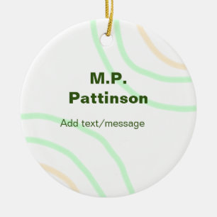 Green orange stripes add name text message simple ceramic ornament