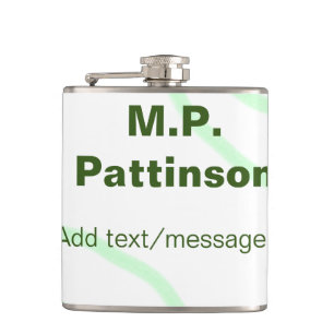 Green orange stripes add name text message simple hip flask