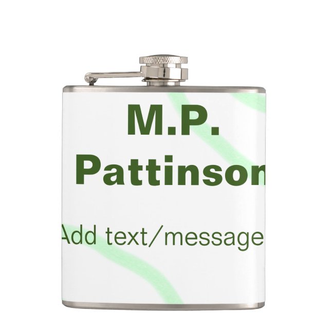 Green orange stripes add name text message simple  hip flask (Front)