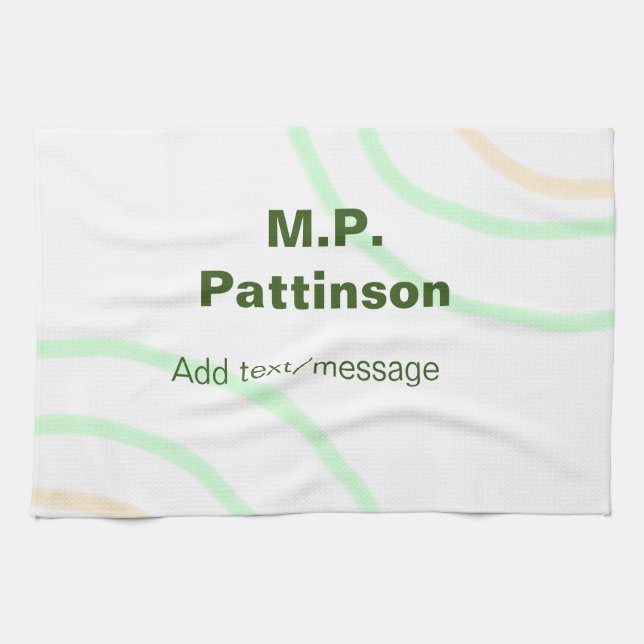 Green orange stripes add name text message simple  kitchen towel (Horizontal)