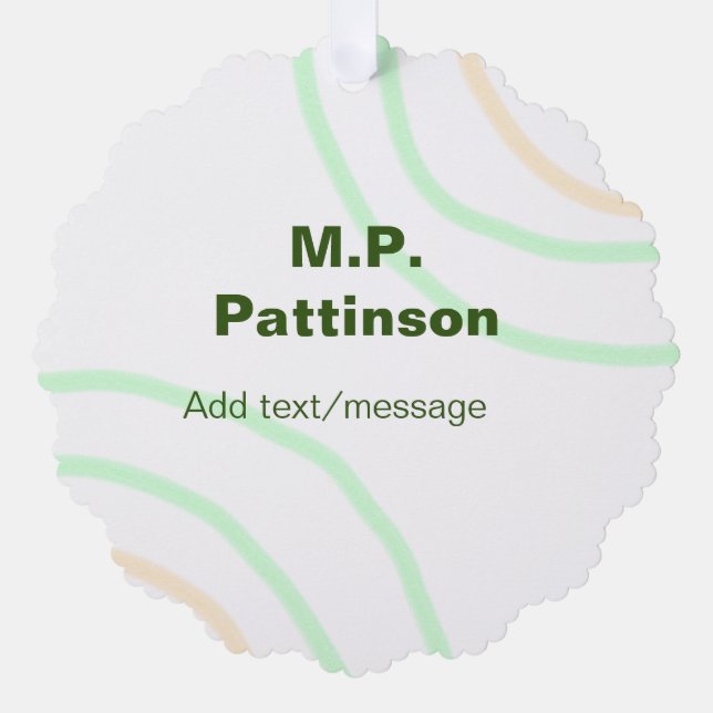 Green orange stripes add name text message simple  ornament card (Front)