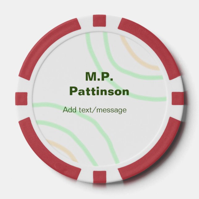 Green orange stripes add name text message simple  poker chips (Front)