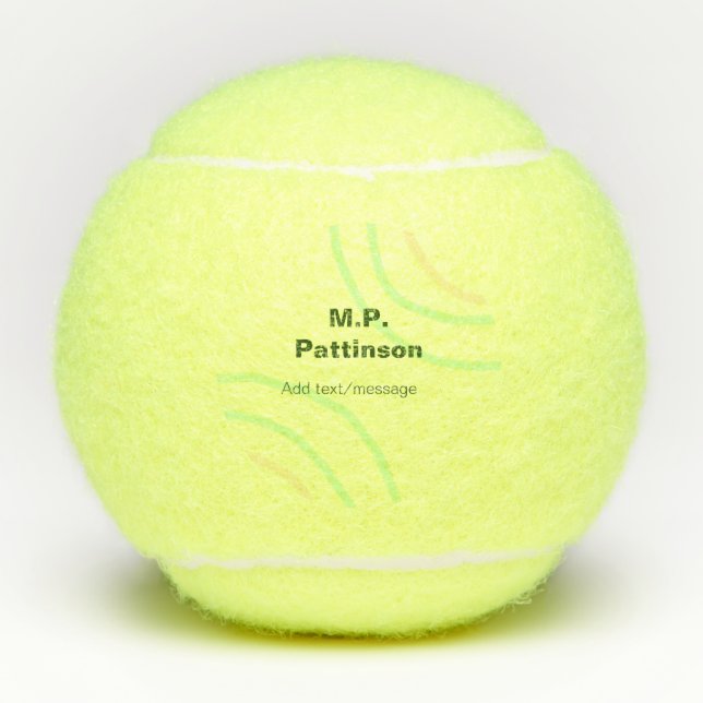 Green orange stripes add name text message simple  tennis balls (Front)