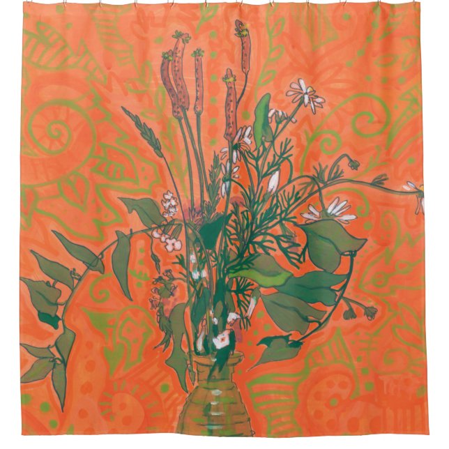 Green & Orange  Summer Wildflowers Floral Painting (Front)