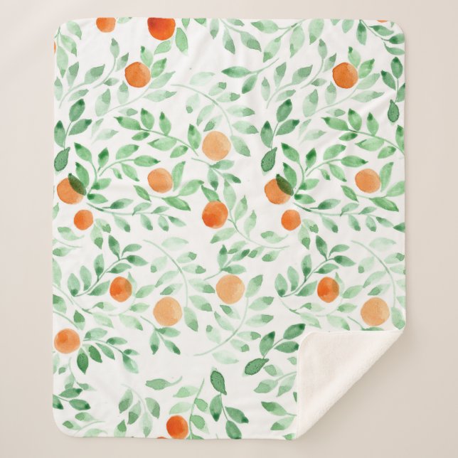 Green Orange Tangerine Provence Watercolor Sherpa Blanket (Front)