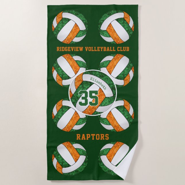 green orange team colours gifts girly volleyballs  beach towel (Front)