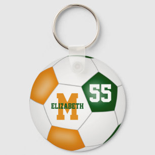 green orange team colours girls boys soccer ball keychain