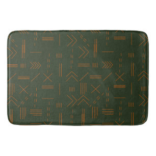 Green Orange Terracotta Geometric Pattern Bath Mat