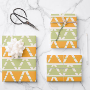 Green Orange Triangle Stripes Pattern Wrapping Paper Sheet