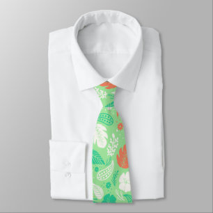 Green & Orange Tropical Foliage Pattern Tie