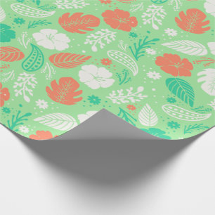 Green & Orange Tropical Foliage Pattern Wrapping Paper