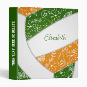 green orange w girly floral pattern volleyball binder