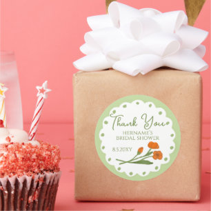 Green Orange Whimsical Thank You Bridal Shower Classic Round Sticker
