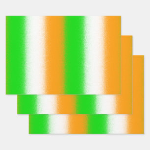 Green Orange White - St Patrick's Day Stripes Wrapping Paper Sheet