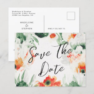 Green & orange Wildflowers floral Save the Date Announcement Postcard