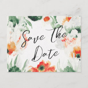 Green & orange Wildflowers QR Code Save the Date Announcement Postcard
