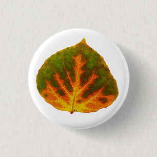 Green Orange & Yellow Aspen Leaf #1 1 Inch Round Button