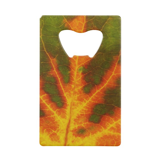 Green Orange & Yellow Aspen Leaf #1 Credit Card Bottle Opener (Front)