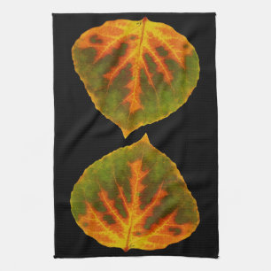 Green Orange & Yellow Aspen Leaf #1 Kitchen Towel