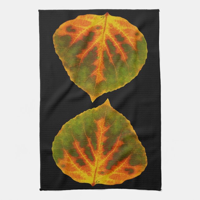 Green Orange & Yellow Aspen Leaf #1 Kitchen Towel (Vertical)