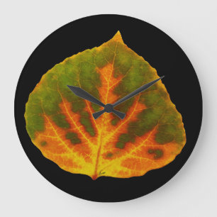 Green Orange & Yellow Aspen Leaf #1 Large Clock