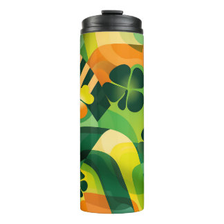 GREEN ORANGE YELLOW IRISH STRIPES & SHAMROCKS THERMAL TUMBLER