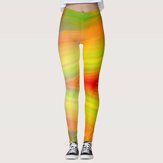 Green orange yellow red light bands abstract bokeh leggings (Front)