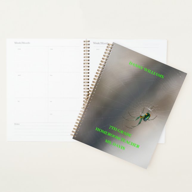 Green Orb Weaver Spider On Web School  Classroom  Planner (Display)