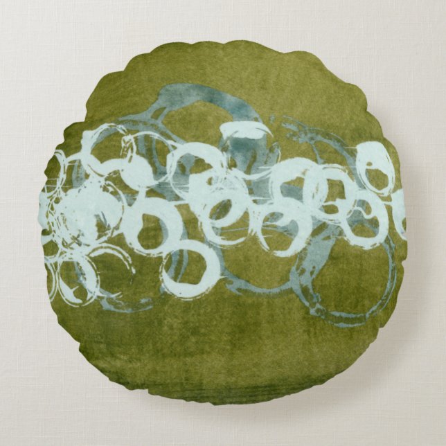 Green Orbs I Round Pillow (Front)