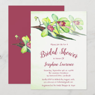 Green Orchid Floral Bridal Shower Invitations