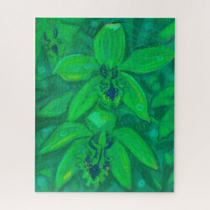 Green Orchid, Tropic Flower Floral Pastel Painting Jigsaw Puzzle