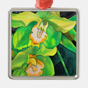 Green Orchid watercolor pop art Metal Ornament