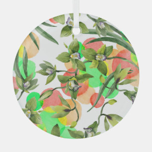 Green orchids: watercolor floral seamless. glass ornament