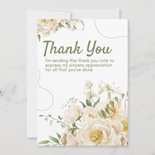Green Organic Floral Thank You Card (Front)