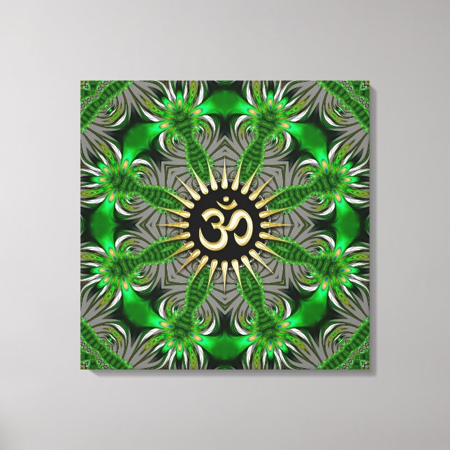 Green Organic Gold Om Sign Mandala New Age Canvas (Front)