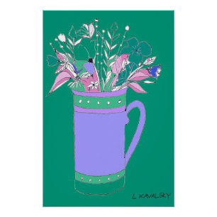 Green Original Colourful Flowers In A Mug Poster