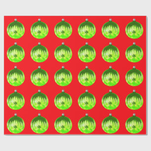 Green Ornament Red Wrapping Paper