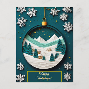 🎄 Green Ornament Snow Magic ❄️ Festive Winter Postcard
