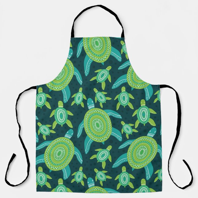 Green ornament turtles: vintage pattern. apron (Front)