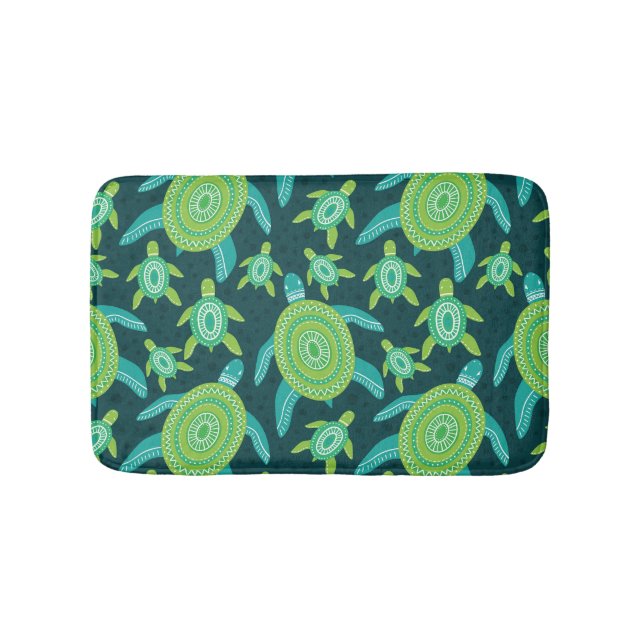 Green ornament turtles: vintage pattern. bath mat (Front)