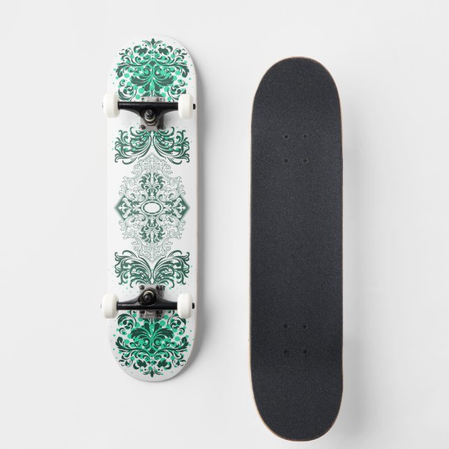 Green Ornamental Arabesque  Skateboard (Front)