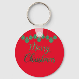 Green ornaments - merry christmas keychain